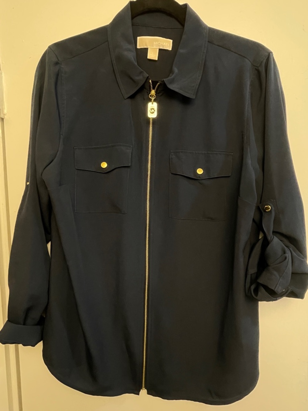 Michael Kors Navy Blouse with Gold Hardware